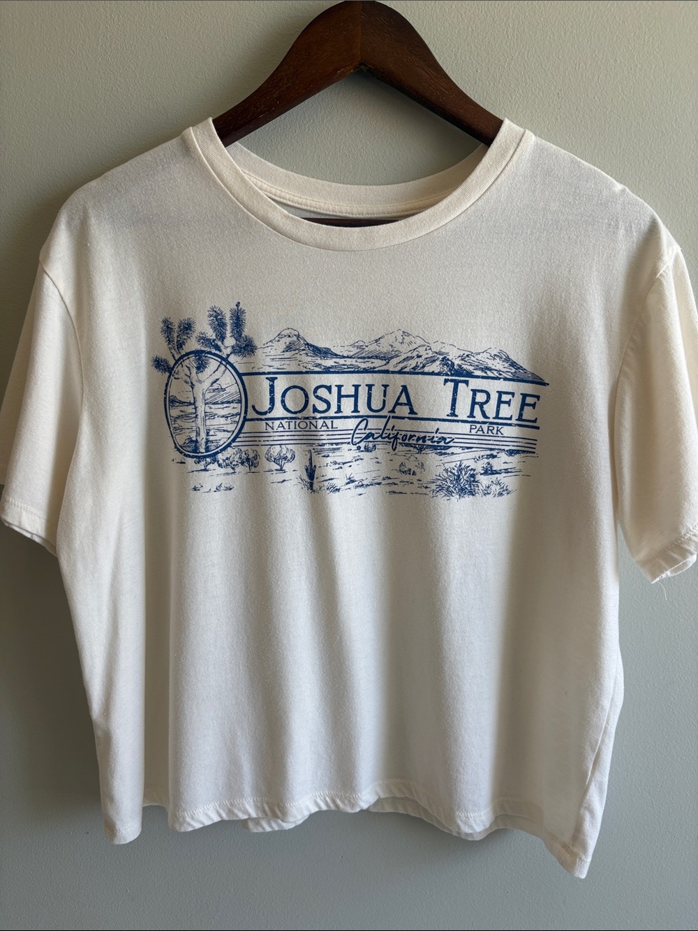 Joshua Tree California Graphic Tee Large Cream Blue